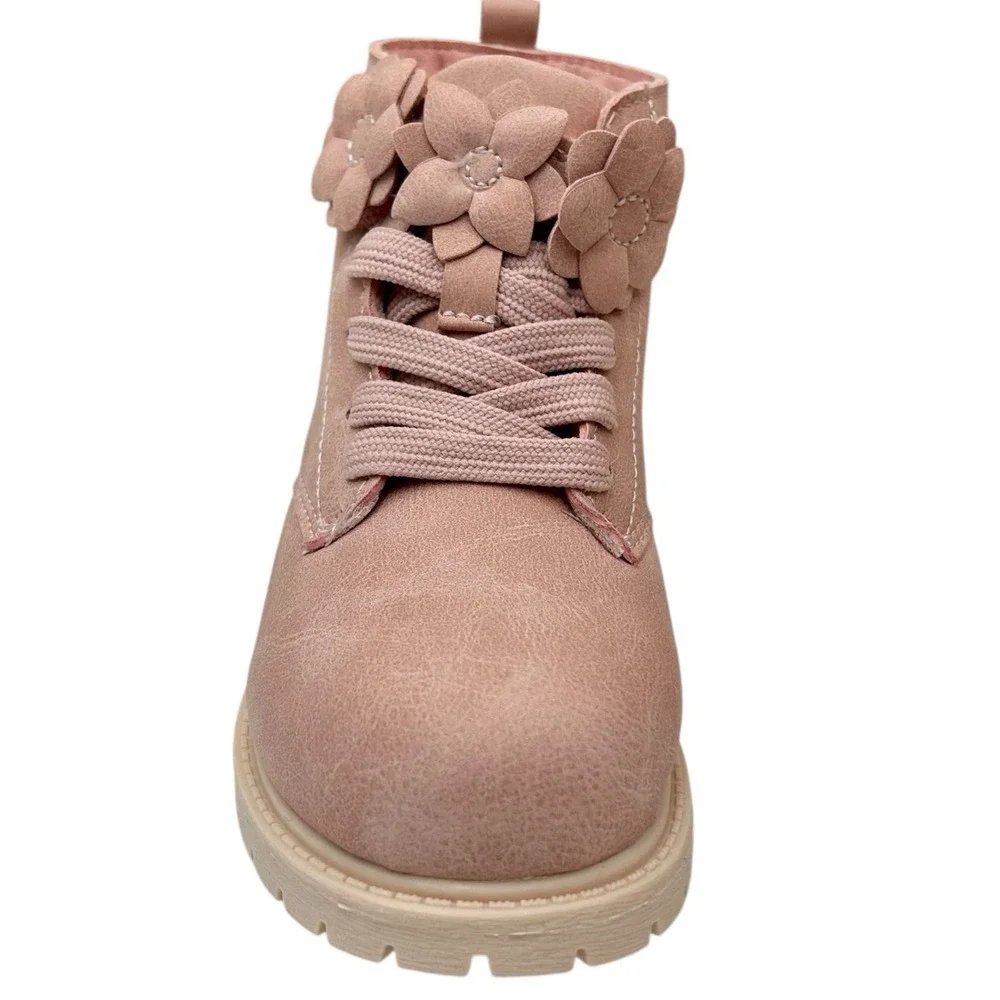 Carters Little Girls Slip-on Combat Ankle Boots Size‎ 12 Rose Pink Flower Strap